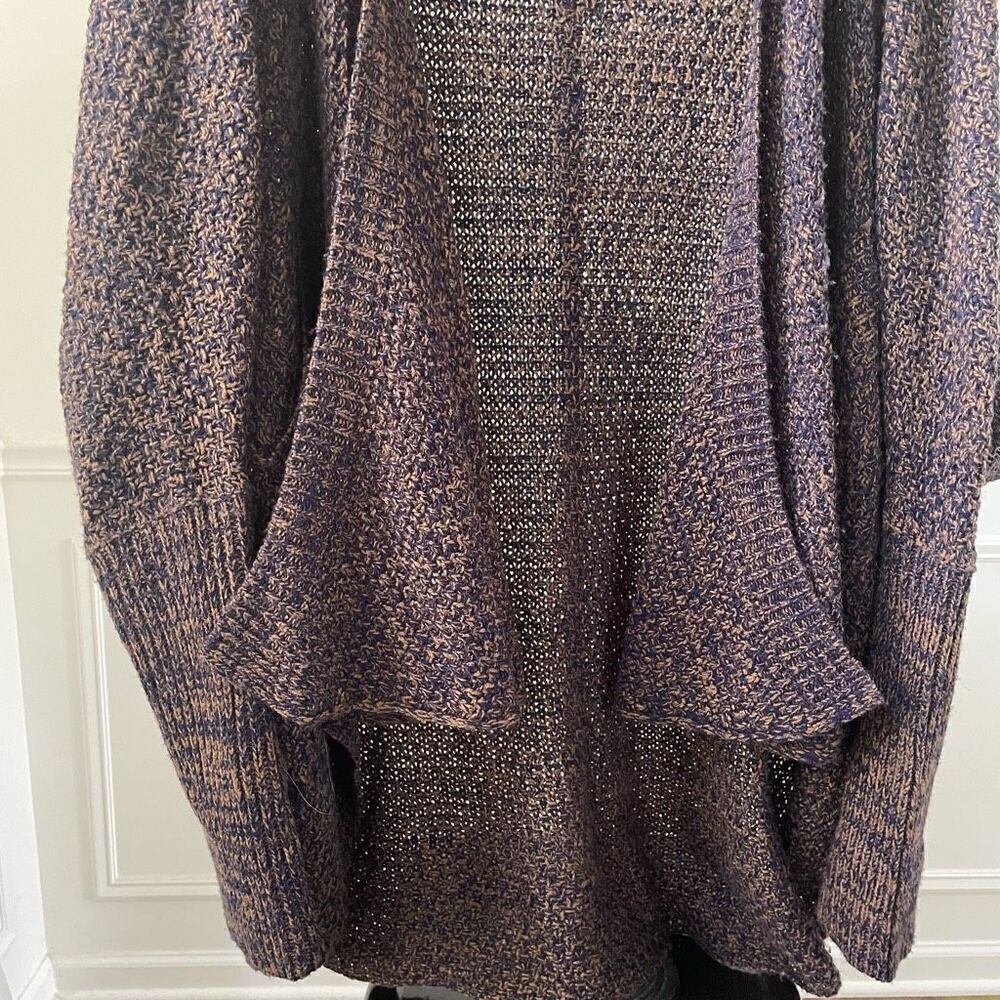 Cecico Womens Brown Navy Blue Drape Open Front Cardigan Sweater Pockets L - Picture 3 of 9